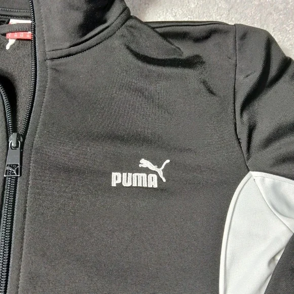 Womens Puma Long Sleeve Athletic Coat Small Black & White Old School Full Zip - Picture 3 of 13